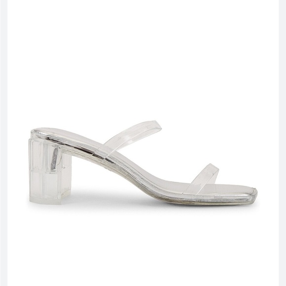Jeffrey Campbell Shoes - Jeffrey Campbell Latus Clear/Silver Square Toe Block Heeled Sandals Size 8